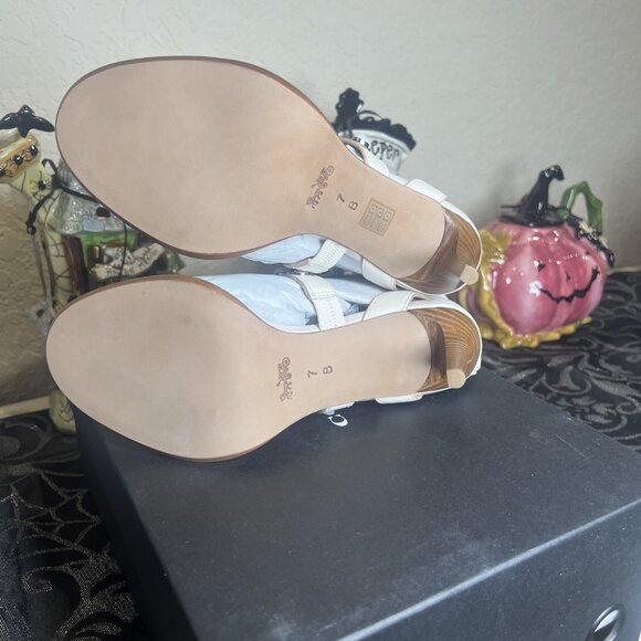 Coach Isabel semi matte calf strappy sandal Chalk Studded Shoes - Picture 6 of 9